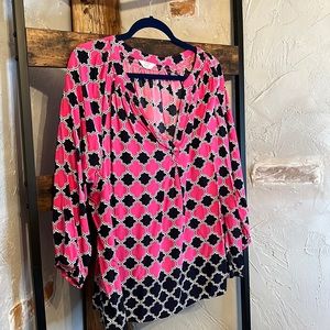 Crown & Ivy pink and navy blouse, size 2X